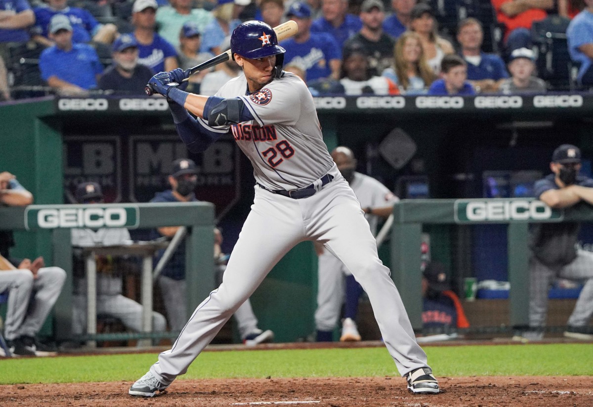 Astros hitter Taylor Jones takes a swing.